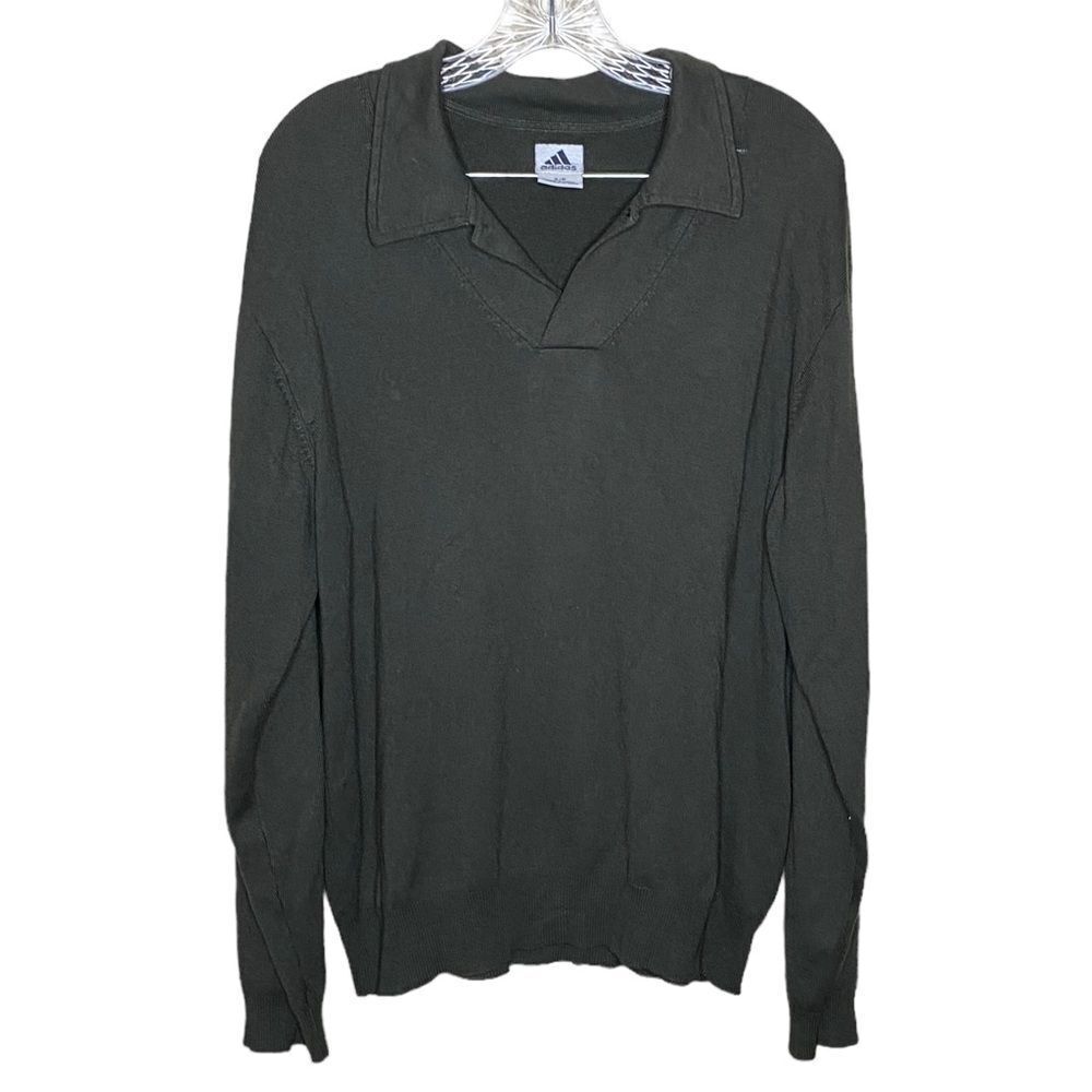 Adidas Men’s Sz Sm S/P Green Silk Cashmere Athletic Golf Open Collared Sweater